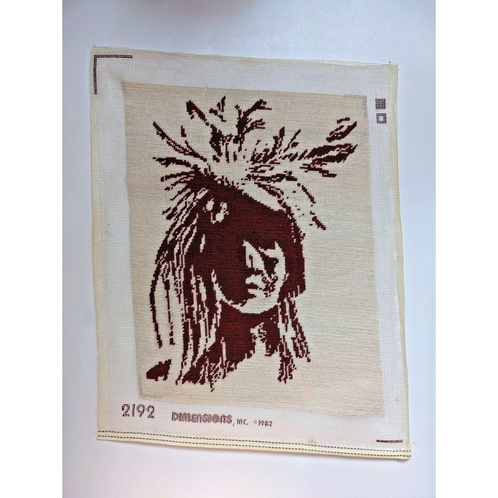 Vintage Native American Indian Completed Needlepoint Piece Unframed 20" by 16" - Picture 4 of 10